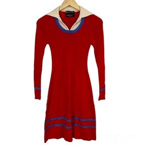 VTG Jon-Michel Red Wool Knit Long Sleeve Dress‎ Stretched 60s 70s Women’s Sz 10